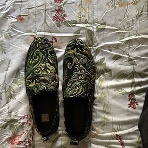 Men's Black and Green Slip-On Shoes